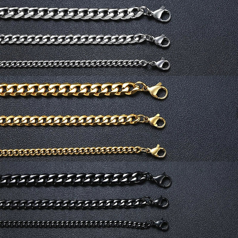 Pulseira Masculina Chunky Miami Curb Chain: Elegância Punk em Aço Inoxidável