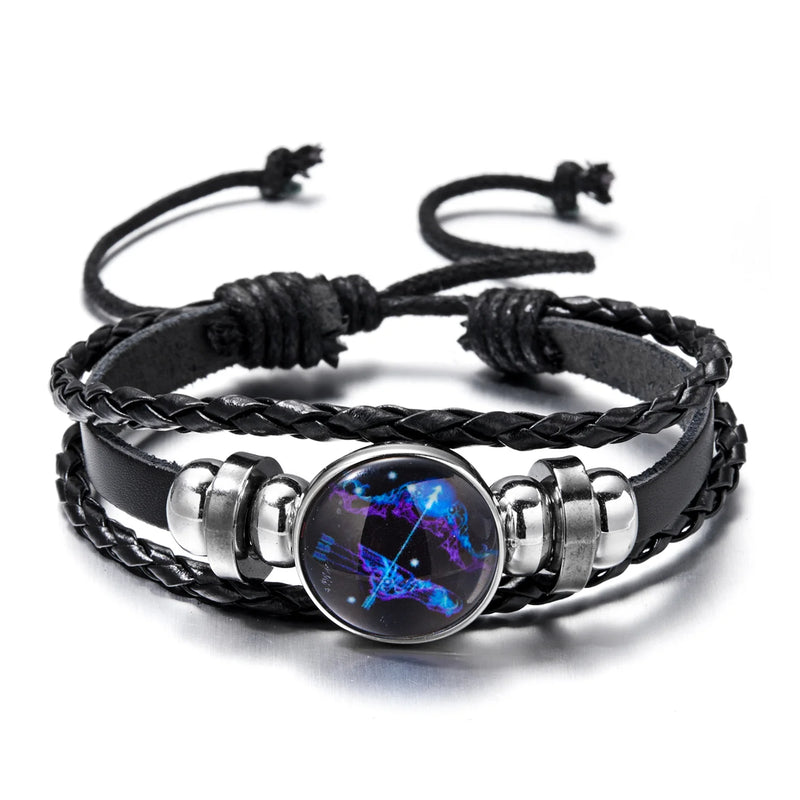 Pulseira Zodiac Sign: Charmosa e Luminosa com Design Vintage em Couro para Homens e Mulheres