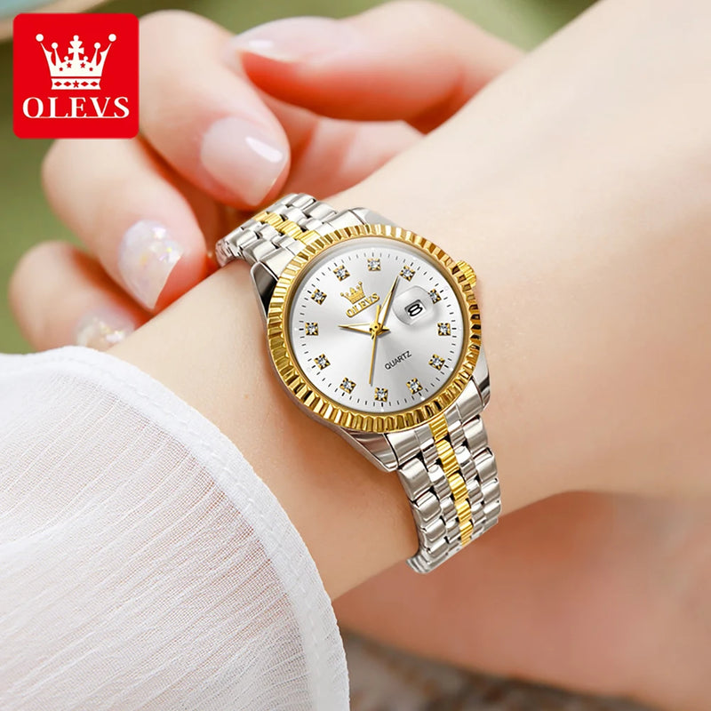 Relógio Feminino Luxuoso com Diamantes e Conjunto de Joias