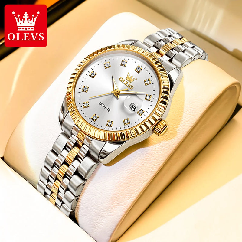 Relógio Feminino Luxuoso com Diamantes e Conjunto de Joias