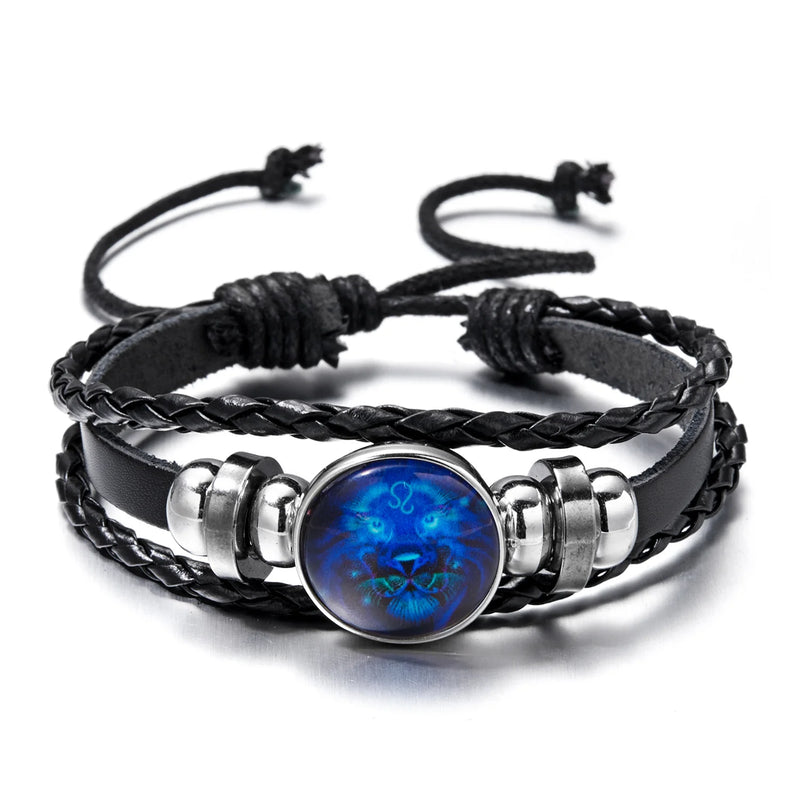 Pulseira Zodiac Sign: Charmosa e Luminosa com Design Vintage em Couro para Homens e Mulheres